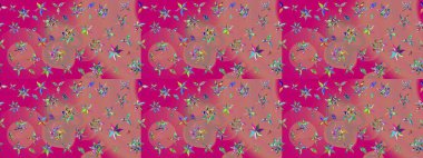 Renkli Yaz Temalı eskiz kalıbı. Raster Illustrasyon 'daki Çiçek Deseni' nin son moda çizimi. Pembe renkli çiçekler. Düz Çiçek Elementleri Tasarımı.