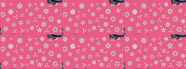 Raster Modaya uygun kumaş deseni. Pembe renkli şirin çiçek deseni. Renkli Bahar Teması eskiz kalıbı. Düz Çiçek Elementleri Tasarımı.