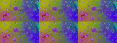 Raster illüstrasyonu. Çiçek desenli çizim. Yeşil renkli Asyalı tekstil.