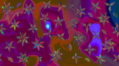 Raster illüstrasyonundaki çiçek desenli çizim. Mor renkte çiçekler.