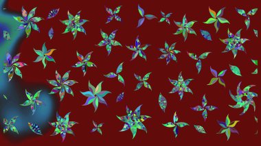 Kırmızı renkte çiçekler. Renkli bahar temalı eskiz kalıbı. Düz Çiçek Elementleri Tasarım Raster illüstrasyonu. Çiçekli çiçek deseni, suluboya..