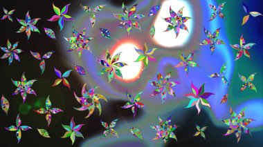 Güzel kumaş deseni. Raster Illustrasyon 'daki Çiçek Deseni' nin son moda çizimi. Düz Çiçek Elementleri Tasarımı. Renkli Yaz Teması çizim şablonu.