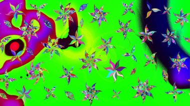 Yeşil renklerde. Raster illüstrasyonu. Güzel kumaş deseni. Raster illüstrasyonunda çiçek deseni çizimi.