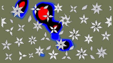 Şirin çiçekler. Raster Moda kumaş deseni. Çizgi çizimi deseni.