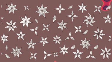 Raster - stok. Yapraklı çiçekler ve kahverengi renkli papatya çiçekleri. Taslak arkaplan deseni.