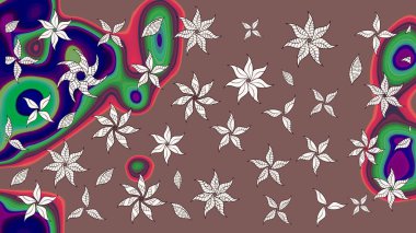 Raster illüstrasyonundaki çiçek desenli çizim. Suluboya tarzında kahverengi renkte çiçekler.