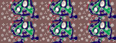 Çiçekli ipek eşarp. El çizimi çiçek unsurları olan soyut çizim raster deseni. 1950-1960 motifleri. Retro tekstil tasarım koleksiyonu. Kahverengi üstüne kahverengi.