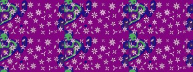 Raster illüstrasyonu. Moda baskısı, albüm, ambalaj kağıdı ve duvar kağıdı için zarif dekoratif süslemeler. Mor renkte şirin çiçekler. Küçük çiçekli basit bir çiçek çizimi..