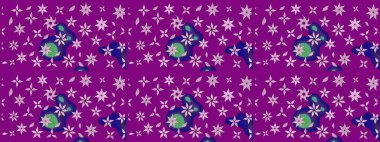 Moda baskıları için zarif bir şablon. Modern çiçek arkaplanı. Parlak renkli çiçekleri ve mor renkli yaprakları olan harika bir çiçek deseni. Halk stili.