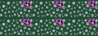 Raster suluboya çiçek deseni, narin çiçekler, yeşil çiçekler, tebrik kartı şablonu. Raster Güzel kumaş deseni.