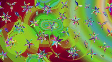 Düz Çiçek Elementleri Tasarımı. Yeşil renkli çiçekler. Renkli Yaz Temalı eskiz kalıbı. Sevimli çiçek raster deseni.