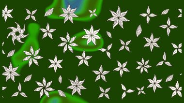 Raster illüstrasyonu. Çiçek ve yapraklı karalama şeklinde Raster çiçek deseni. Yumuşak, yeşil renkte bahar çiçekleri.
