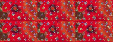 Raster deseni. Bahar çiçekleri dallı desen, kırmızı renkler çiçekli siluet.