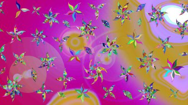 Çiçeksel çizim kalıbının yansıması. Vadinin çiçekleri morumsu renklerde.