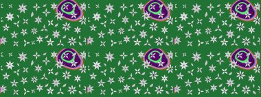 Küçük yeşil çiçeklerle oldukça eski bir besin torbası deseni. Tekstil, kumaş, kapaklar, duvar kağıtları, baskı, paket, koleksiyon defteri, örgü, dekupaj için çiçek arkaplanı..