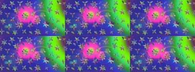 Mavi renkte etnik çiçeklerle süslenmiş zarif bir eskiz. Raster Çiçek İllüstrasyonu güzel tekstil..