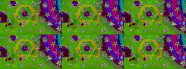 Yeşil renkli etnik çiçeklerle süslenmiş zarif bir eskiz şekli. Asya Tekstil 'inde Raster Çiçek İllüstrasyonu.