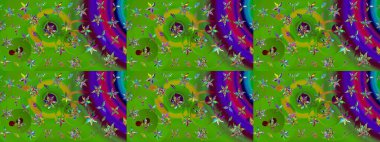 Çiçek desenli eskiz. Gömlek baskısı için çiçek boyası. Yeşil renkte çiçekler.