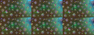 Raster illüstrasyonundaki çiçek desenli çizim. Düz Çiçek Elementleri Tasarımı. Renkli Bahar Teması eskiz kalıbı. Yeşil renkte çiçekler.