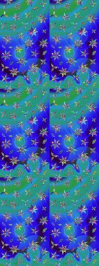 Mavi renklerde. Çizim kalıbı. Hint süsü. Çiçek duvar kağıdı. Renkli süs kenarı. Raster illüstrasyonu.