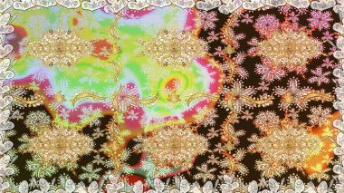 Lüks, kraliyet ve Viktorya dönemi konsepti. Süslü dekorasyon. Raster klasik barok çiçeksiz altın desenli. Altın elementlerle kahverengi renklerde altın desen.