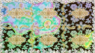 Raster altın desen. Doğulu stil, altın elementlerle altın rengi nötr renkte arabesk yapar. Kusursuz kıvırcık saçlar..