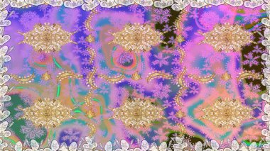 Geleneksel oryantasyon süsü. Tarafsız renklerde, altın elementlerle kusursuz desen. Raster illüstrasyonu. Kusursuz klasik raster altın desenli. Klasik vintage arkaplan.