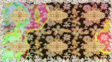 Geleneksel klasik raster altın pürüzsüz desen. Barok tarzında kusursuz bir doğulu süsü. Kahverengi renklerde altın elementler.