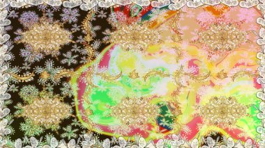 Kusursuz kıvırcık saçlar. Doğulu stil, altın elementlerle bej renkli altın desenli arabesk yapar. Raster altın desen.