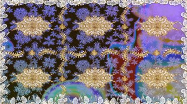 Kusursuz desenli altın elementler. Altın şablon. Kart, duvar kağıdı, ambalaj ve tekstil için klasik tasarım. Kahverengi renkte Royal retro. Klasik çiçek dokusu. Raster illüstrasyonu.