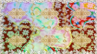 Oriental raster klasik nötr ve altın desenli. Raster illüstrasyonu. Kusursuz soyut arkaplan.