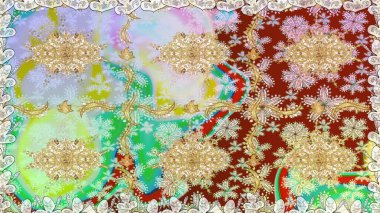 Damask altın soyut çiçek nötr renklerde pürüzsüz desen. Raster illüstrasyonu. Süsleme.