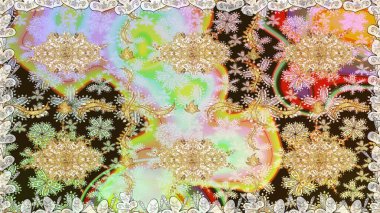 Barok tarzında kusursuz bir doğulu süsü. Tarafsız renklerde ve altın elementlerle geleneksel klasik altın raster deseni.