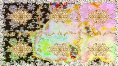 Raster illüstrasyonu. Tarafsız renklerde, altın elementlerle klasik, pürüzsüz desen.