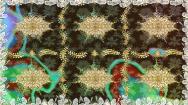 Kahverengi renklerde, altın elementlerle kusursuz klasik desen. Noel, kar tanesi, yeni yıl 2019.