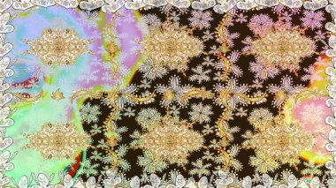 Tarafsız renklerde altın element. Barok tarzında altın çiçekli süs. Damask arkaplanı. Altın çiçekli, pürüzsüz desen.