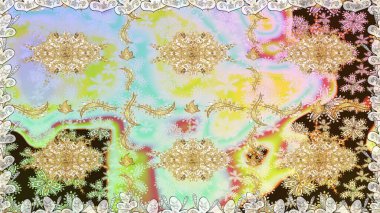 Kusursuz altın desenli bukleler. Raster illüstrasyonu. Raster altın desen. Doğu tarzı arabesk. Altın elementli nötr renkler.