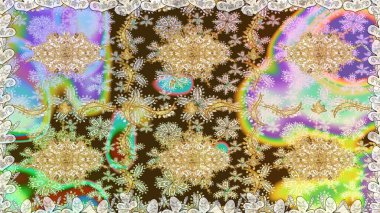 Tekrarlayan elementlerle soyut arkaplan oluşturun. Raster illüstrasyonu. Kusursuz damaske klasik altın desen. Tarafsız renklerde altın desenli altın elementler.