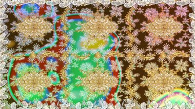 Geleneksel raster ve altın desen. Kahverengi renkler üzerinde klasik oryantal desen. Damask pürüzsüz süsü.