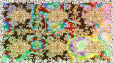 Tarafsız renklerdeki altın desenler ve altın elementler. Süslü dekorasyon. Lüks, kraliyet ve Viktorya dönemi konsepti. Raster klasik barok çiçeksiz altın desenli..