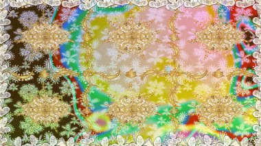 Düz elle çizilmiş klasik koleksiyon. Raster altın pürüzsüz desen. Altın elementlerle nötr renklerde altın desen. Arkaplan, kumaş, altın duvar kağıdı.