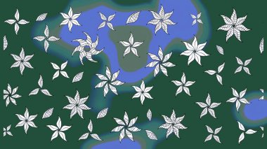 Raster Floral Illustration, Asyalı tekstil. Yeşil renkli etnik çiçeklerle zarif eskiz deseni.