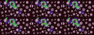 Raster illüstrasyonundaki çiçek desenli çizim. Düz Çiçek Elementleri Tasarımı. Süslü kumaş deseni. Renkli Bahar Teması çizim şablonu.