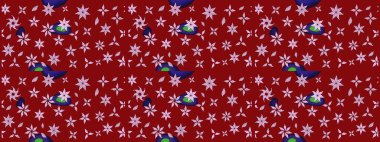 Hediye ambalaj kağıdı, tebrik kartları, posterler ve pankart tasarımı. Raster düz çiçek çizim deseni. Kırmızı renkte çiçekler.