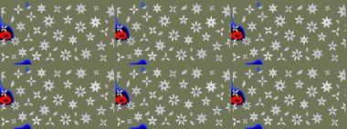 Çiçekli karalama şeklinde Raster çiçek deseni. Nazik, narin çiçek arkaplanı. Yeşil renkte çiçekler.