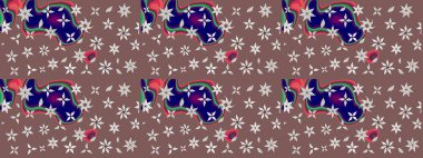 Kahverengi renkte çok kahverengi, zarif küçük çiçekler ve komik böcekler, raster desen, illüstrasyon.