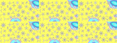 Raster illüstrasyonundaki çiçek desenli çizim. Sarı renkli çiçekler. Düz Çiçek Elementleri Tasarımı. Renkli Bahar Teması çizim şablonu.