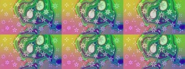 Suluboya çizimi. El çizimi. Yeşil renkli çiçekler. Çiçekli çizim deseni.