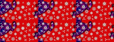 Renkli Bahar Teması eskiz kalıbı. Kırmızı renkli şirin çiçek deseni. Düz Çiçek Elementleri Tasarımı. Raster Modaya uygun kumaş deseni.