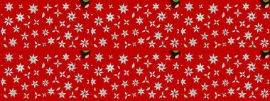 Çocuksu tasarım. Elle çizilmiş çiçek desenli Raster çizimi. Tekstil, kumaş, ambalaj, hatıra defteri için hoş bir çiçek arkaplanı. Kırmızı arkaplanda.